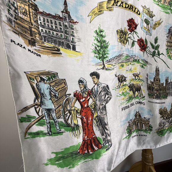 60s 70s Vintage Madrid Souvenir Scarf | Spain Travel Print Tourist Landmarks - Picture 9 of 9